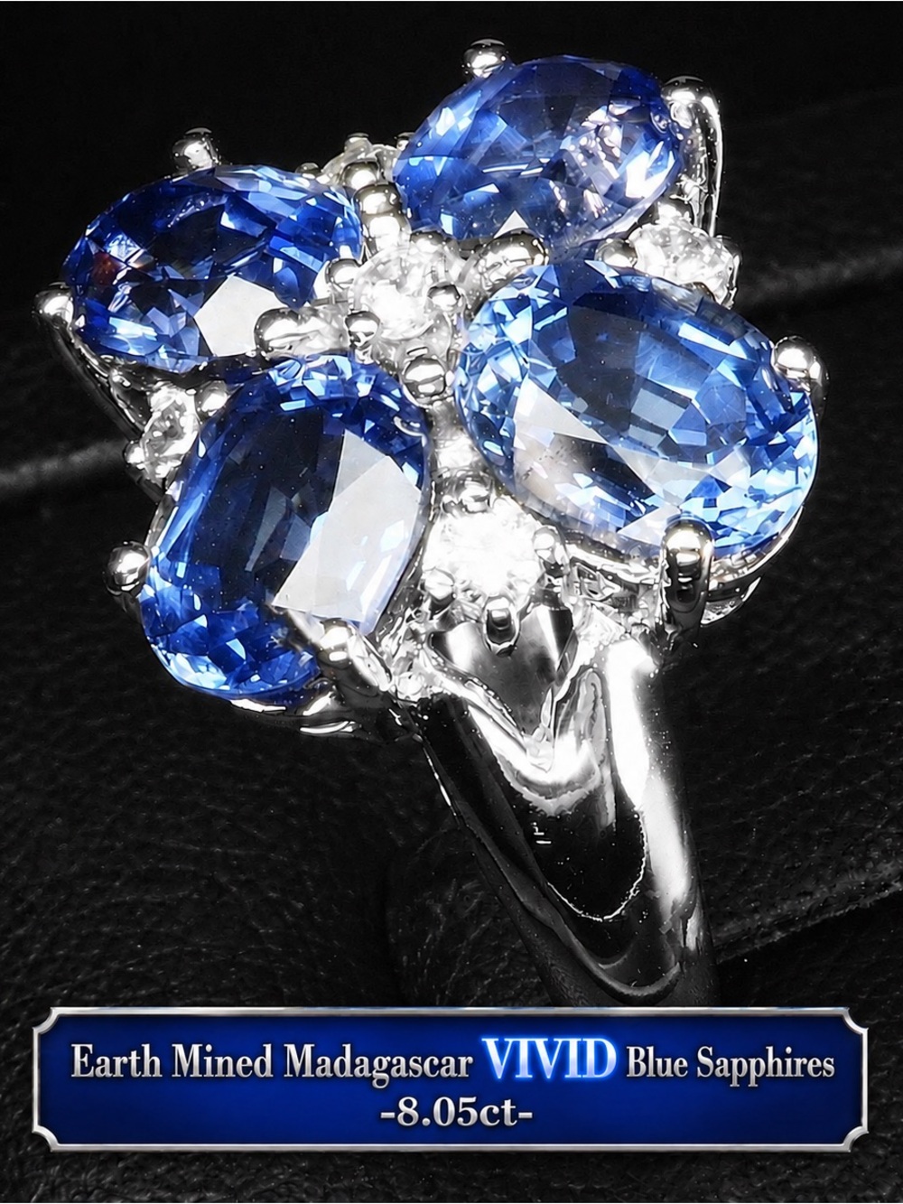 Blue Sapphire Ring white sapphire accents 14k over Sterling Silver 8ct. Size 6